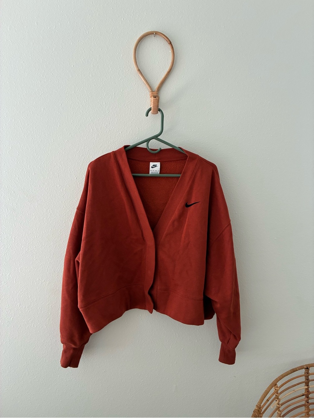 Nike Women's Rust Red V-Neck Button Cardigan Jacket